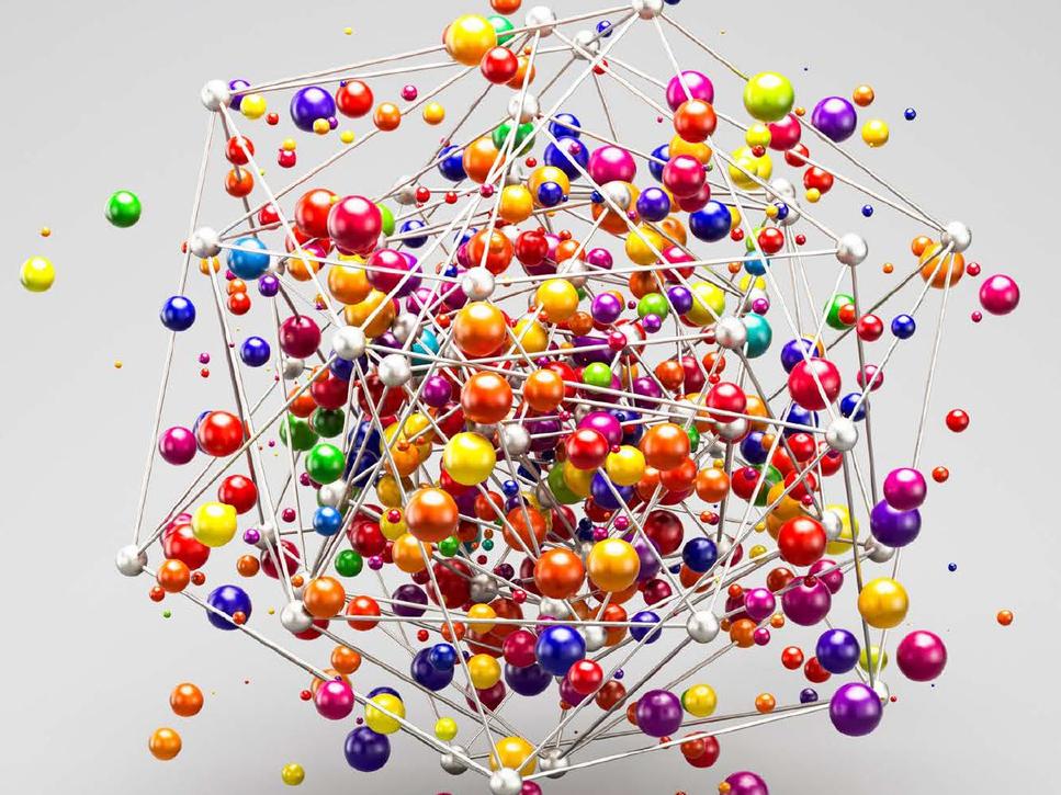 A metalic structure containing colourful ball structures