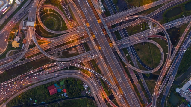 overhead shot of highways and roadways