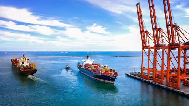 Aerial view cargo container ship in the sea