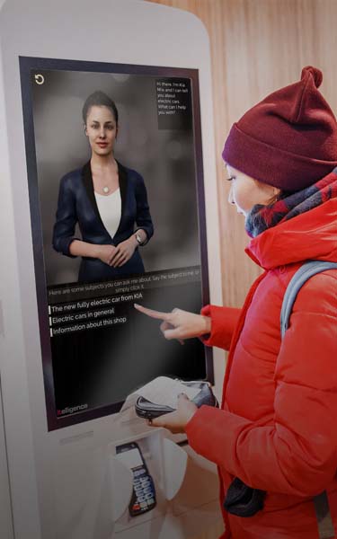 girl with hat at kiosk