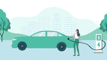  woman charging battery at electric charging station