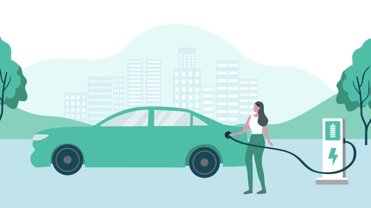  woman charging battery at electric charging station