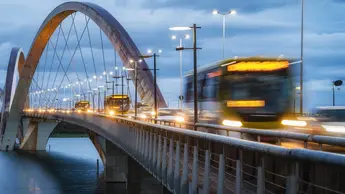 Traffic on JK Bridge at Dusk in Brasilia, Federal District, Capital of Brazil 