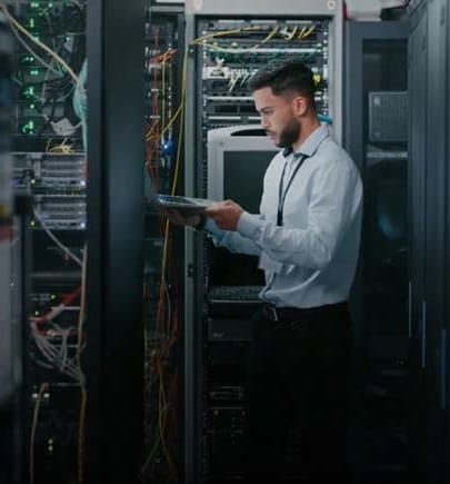 man in data center