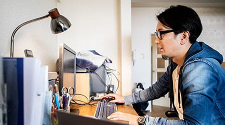 Employee working from home on computer