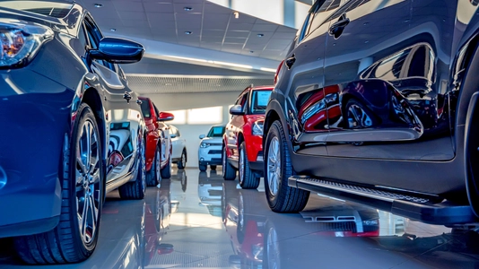cars in a showroom