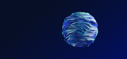 Blue and gold particles swirling together, forming a dynamic sphere against a stark black backdrop, creating a captivating visual representation of energy and movement