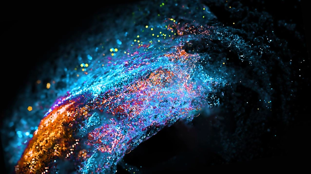 3d rendering of glowing particles liquid dynamic flow. Trendy fluid cover design. 