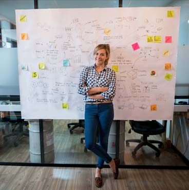 Woman working at the office making a business plan