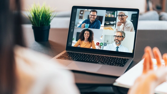 virtual meeting on laptop screen