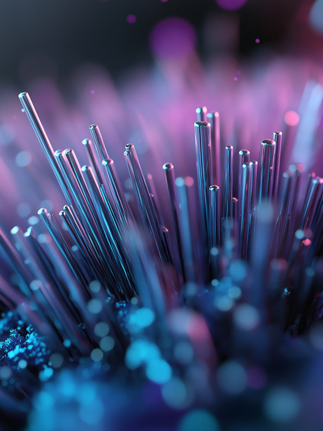 Metallic nanotubes growing from futuristic material creating abstract technology background