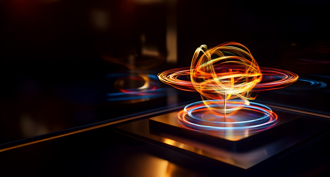 Holographic simulation depicting the conservation of angular momentum in a rotating system showcasing the principles of physics and fluid dynamics through a captivating digital display 