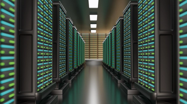 3d rendering of large server room