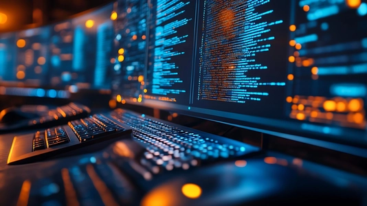 closeup of computer screen with code and keyboard