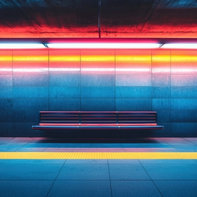 bench in colorful subway tunnel