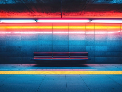 bench in colorful subway tunnel