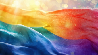 Hyper-Realistic Rainbow Flag with Colorful Bokeh Background