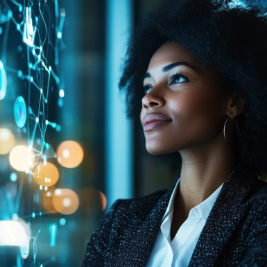 woman looking a data on a screen