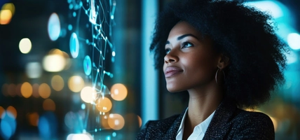 woman looking a data on a screen