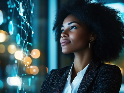 woman looking a data on a screen