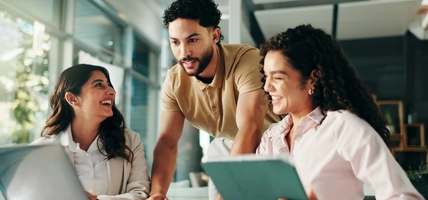 people gathered around happily