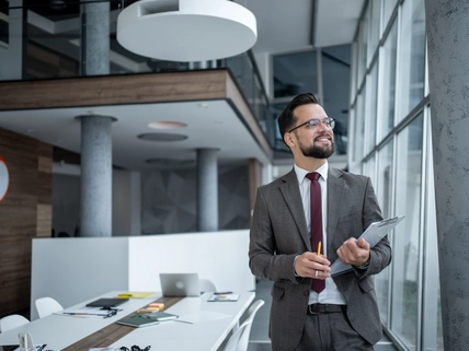 man walking through workplace