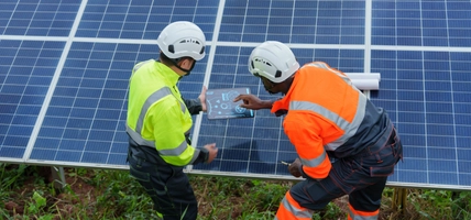 Asian and European solar engineers provide consulting and performance testing services for solar panels outside power plants and wind turbines. 