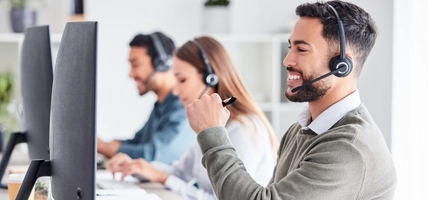 group working a call center