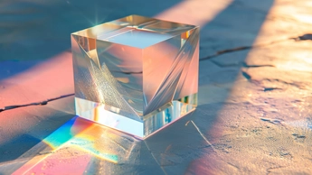 3d crystal glass cube with refraction and holograph 
