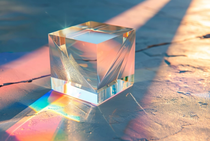 3d crystal glass cube with refraction and holograph 