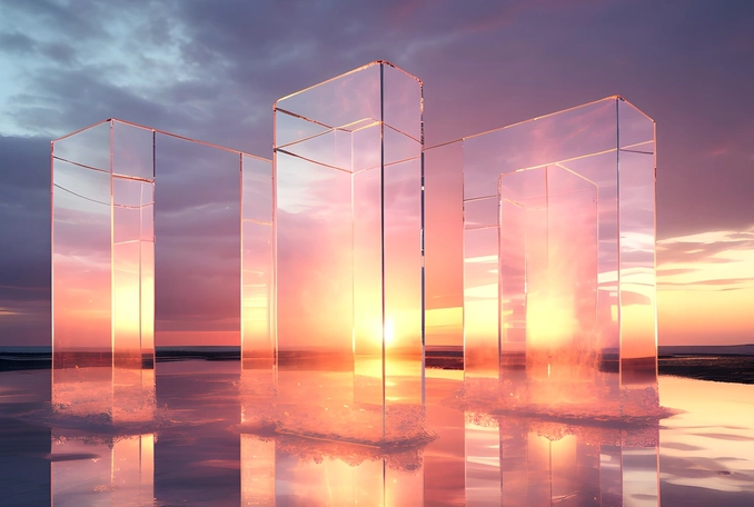 geometric shapes in nature at sunset. the concept of going through a portal to another world. new world and stage in life