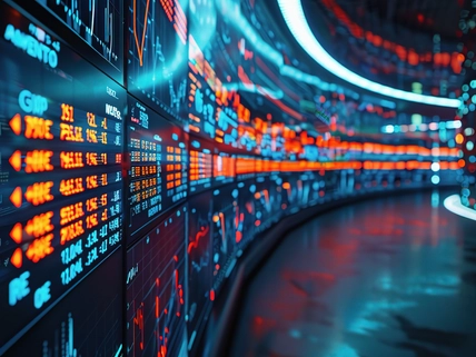 stocks scrolling on large display