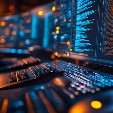 closeup of computer screen with code and keyboard