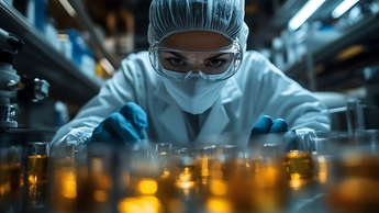 Female scientist looking at lab materials