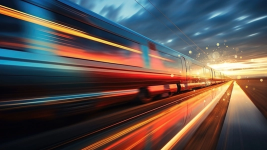 train moving fast in orange and yellow lights