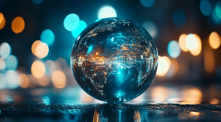 clear globe with lights in background