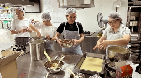 group of volunteers in kitchen