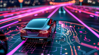 future car charging at the electric vehicle charging tower on highway