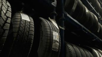 row of tires on shelf