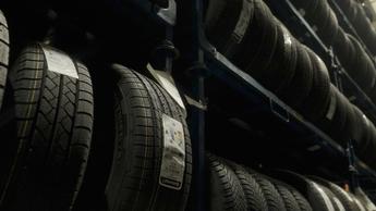 row of tires on shelf