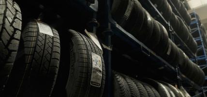 row of tires on shelf