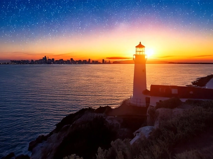 lighthouse at sunset