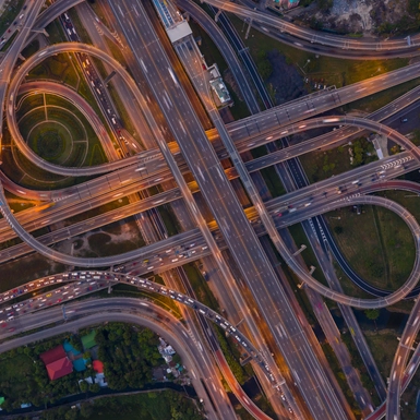 overhead shot of highways and roadways