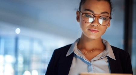 professional woman looking at tablet