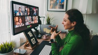 Businesspeople discussing business on virtual staff meeting during pandemic