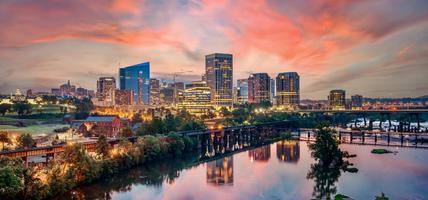 city skyline at sunset