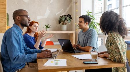 Employees having meeting