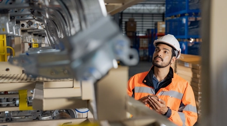 Man is looking at the machine