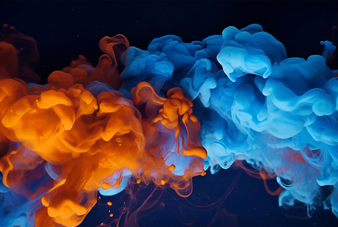 blue and orange clouds of smoke