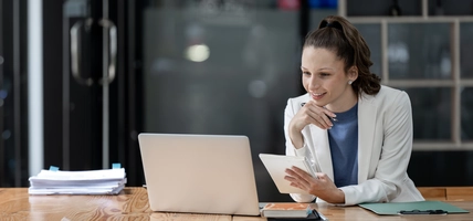 She is taking meeting with her client